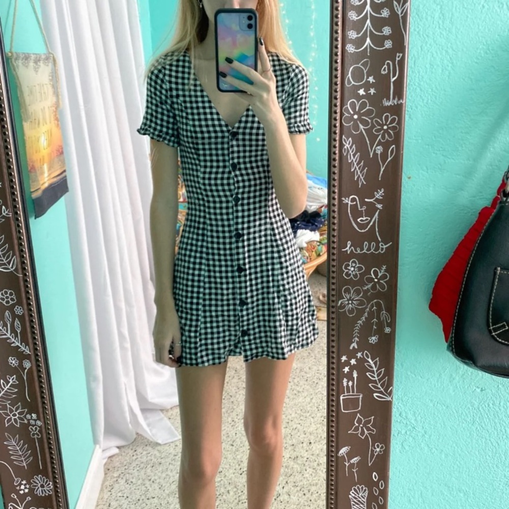 gingham button front dress